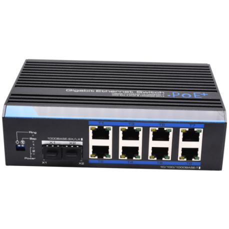 SWITCH INDUS 80-240W 8×1Gb/POE+ & 2×SFP RING - ALIM 12-48V